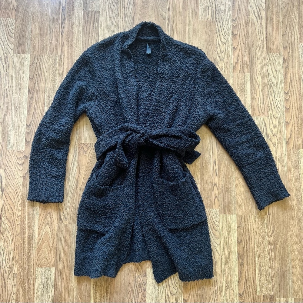 SKIMS BLACK COZY KNIT ROBE - short length, small / medium